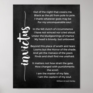 Invictus Poem Black and White Poster