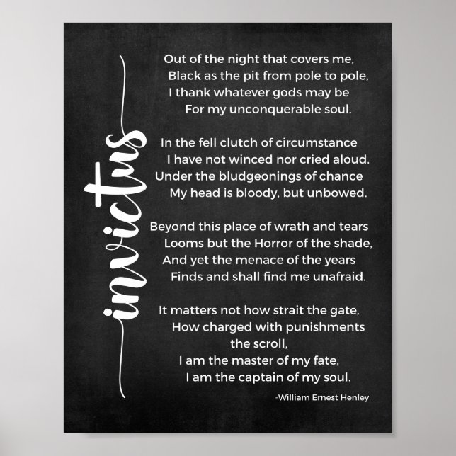 Invictus Poem Black and White Poster (Front)