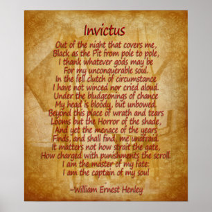 Invictus, poem on parchment look background poster