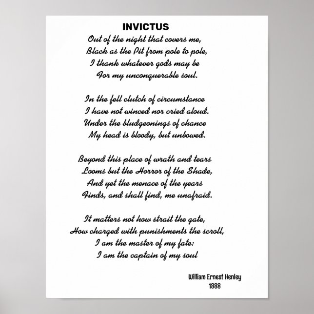  INVICTUS poem Poster (Front)