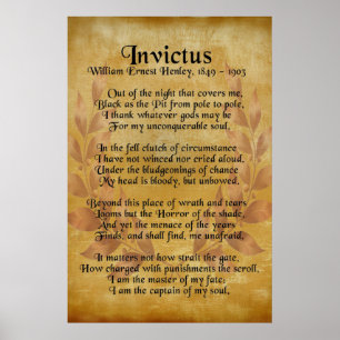 "Invictus", Victorian poem parchment laurel wreath Poster