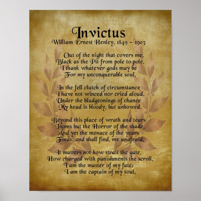 "Invictus", Victorian poem parchment laurel wreath Poster (Front)
