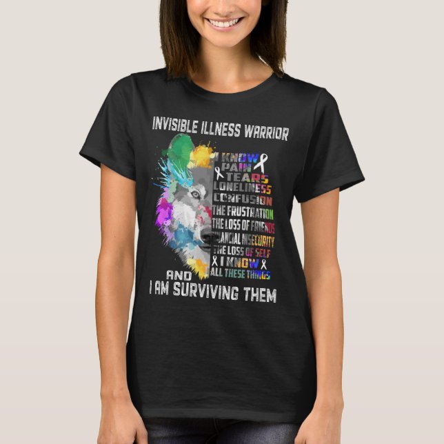 Invisible Illness Awareness Ribbon Support Gifts T-Shirt (Front)