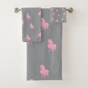 Invisible Pink Unicorn on Grey Bath Towel Set