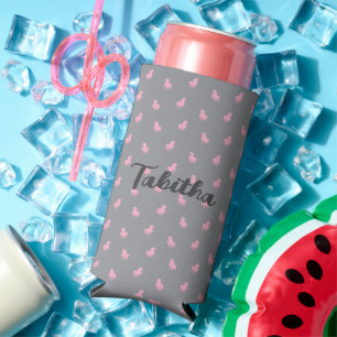 Invisible Pink Unicorn on Grey Seltzer Can Cooler