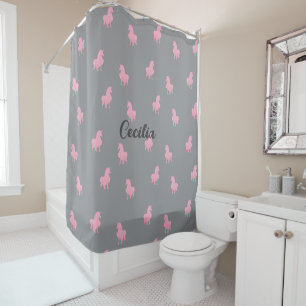 Invisible Pink Unicorn on Grey Shower Curtain