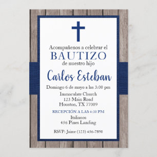 Invitación Azul Marino de Bautizo de Niño Invitation