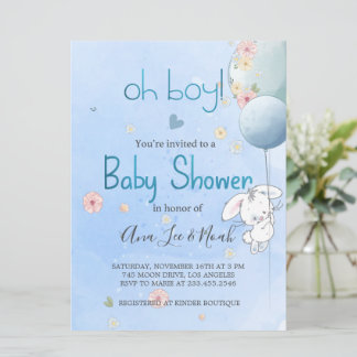 INVITACIÓN BABY SHOWER CUTE BONNY. FOR BABY BOY INVITATION