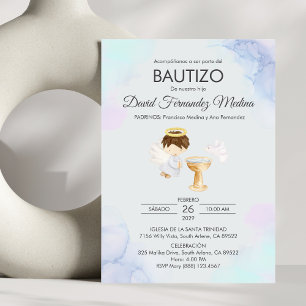 Invitacion Bautizo Boy Angel Catholic Cute Baptism Invitation
