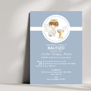 Invitacion Bautizo Boy Angel Cute Baptism Catholic Invitation