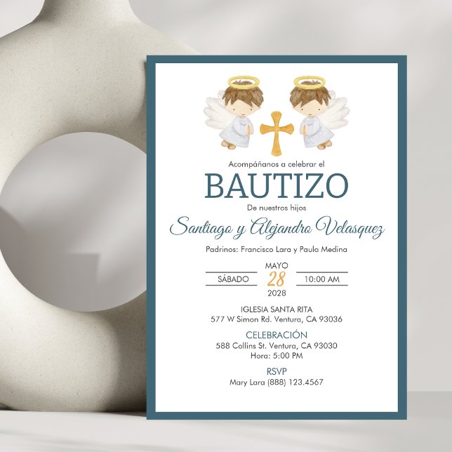 Invitacion Bautizo boys Baptism Cute Twin Angels Invitation (Creator Uploaded)