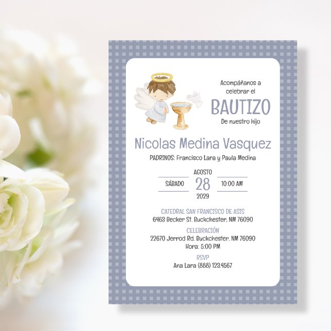 Invitacion Bautizo Cute BOY Angel Baptism Catholic Invitation (Creator Uploaded)