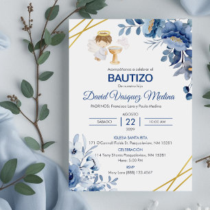 Invitacion Bautizo Cute Flowers Boy Angel Baptism Invitation