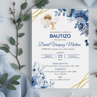 Invitacion Bautizo Cute Flowers Boy Angel Baptism Invitation