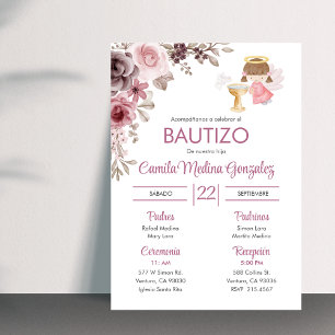 Invitacion Bautizo Cute Flowers Girl Angel Baptism Invitation
