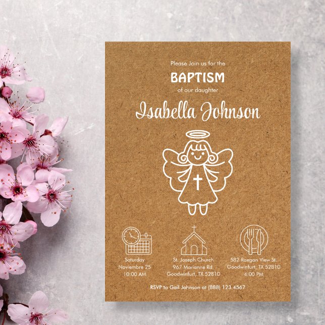 Invitacion Bautizo Cute Girl Angel Baptism Invitation (Creator Uploaded)
