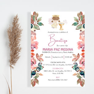 Invitacion Bautizo Flowers Girl Angel Cute Baptism Invitation