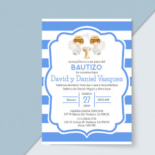 Invitacion Bautizo niños Baptism Cute Twin Angels Invitation