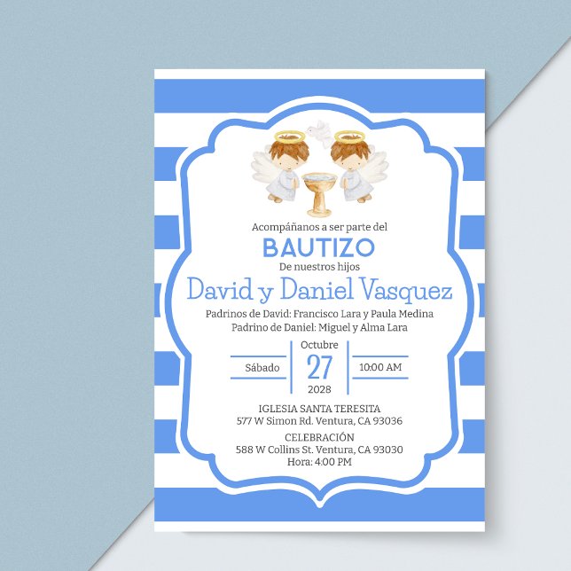Invitacion Bautizo niños Baptism Cute Twin Angels Invitation (Creator Uploaded)