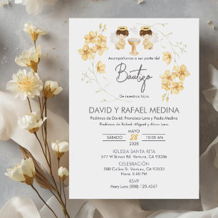 Invitacion Bautizo niños Baptism Cute Twins Angels Invitation