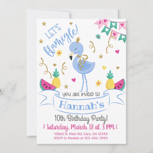 Invitación Blue flamingo, let's flamingle birthday Invitation (Front)