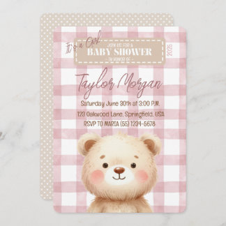 Invitación Blue Gingham Teddy Bear Invitation
