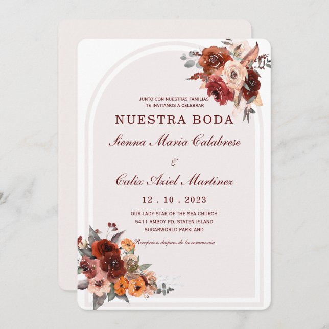 Invitación boda marsala en español invitation (Front/Back)