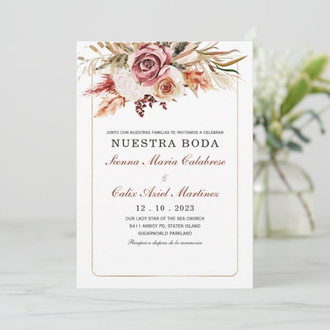 Invitación boda marsala en español invitation (Standing Front)