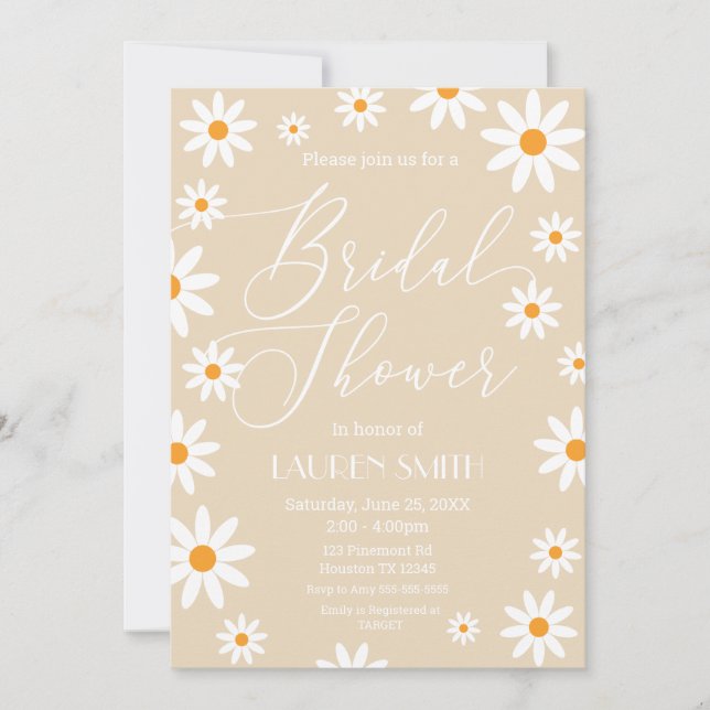 Invitación Boho Daisies Bridal Shower party Invitation (Front)