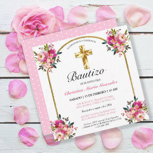 Invitación Bonita Del Bautismo De La Cruz Del Oro Card