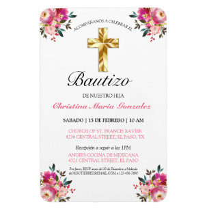 Invitación bonita del bautismo de la cruz del oro magnet