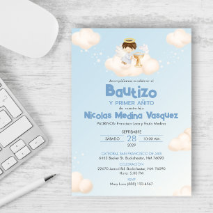 Invitacion Boy Angel Baptism and First Birthday Invitation