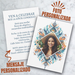  Invitación de 26 Años Boho Foto Personalizada Invitation