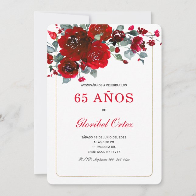 Invitación de 65 Años Mujer Invitation (Front)