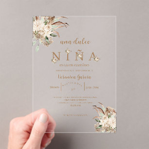 Invitacion de baby shower color beige acrylic invitations