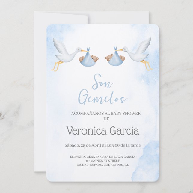 Invitacion de baby shower para gemelos invitation (Front)