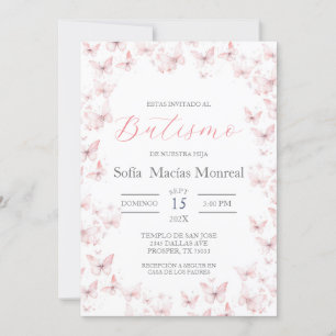 Invitación de bautismo con mariposas para niña invitation