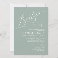 Invitación de bautismo de niño verde salvia
