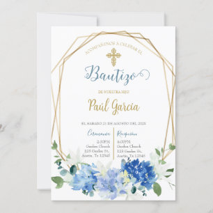 Invitación de bautismo floral azul en español invi invitation