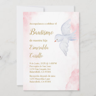 Invitación de bautismo para niña con paloma blanca invitation