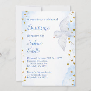 Invitación de bautismo para niño con paloma blanca invitation