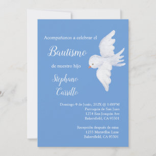 Invitación de bautismo para niño con paloma blanca invitation