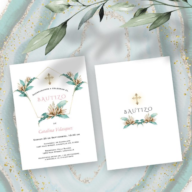 Invitacion De Bautizo Con Flores Gold Ivory Lily Invitation (Bautizo Baptism instant download invitation.)