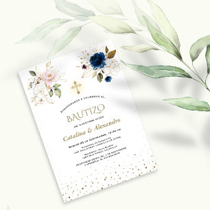 Invitacion De Bautizo Con Flores Twins Baptism  Invitation