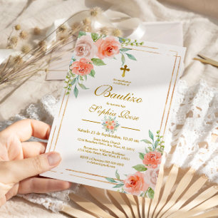 Invitación de Bautizo con Rosas de Jardín Invitation