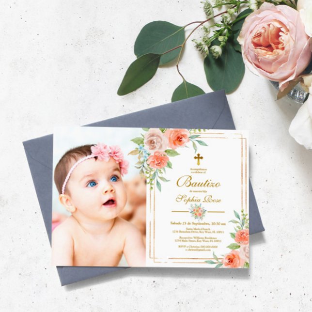 Invitación de Bautizo con Rosas de Jardín Invitation (Creator Uploaded)