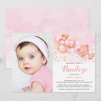 Invitación de Bautizo para Niña con Foto Baptism Invitation