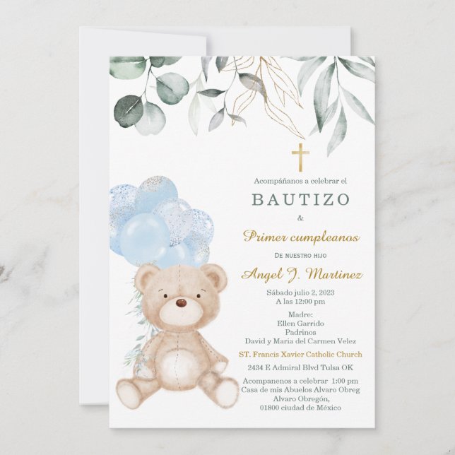 Invitación de Bautizo Y Primer Añito Invitation (Front)