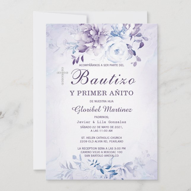 Invitación de Bautizo Y Primer Añito Invitation (Front)