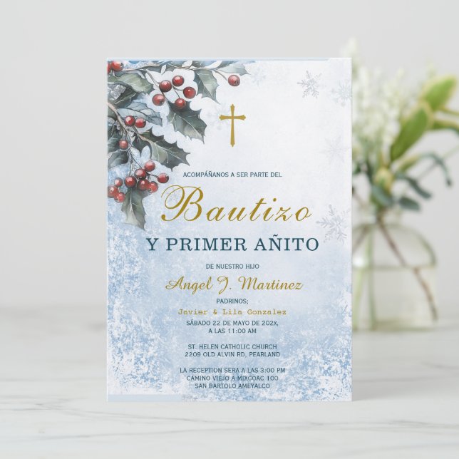 Invitación de Bautizo Y Primer Añito Invitation (Standing Front)